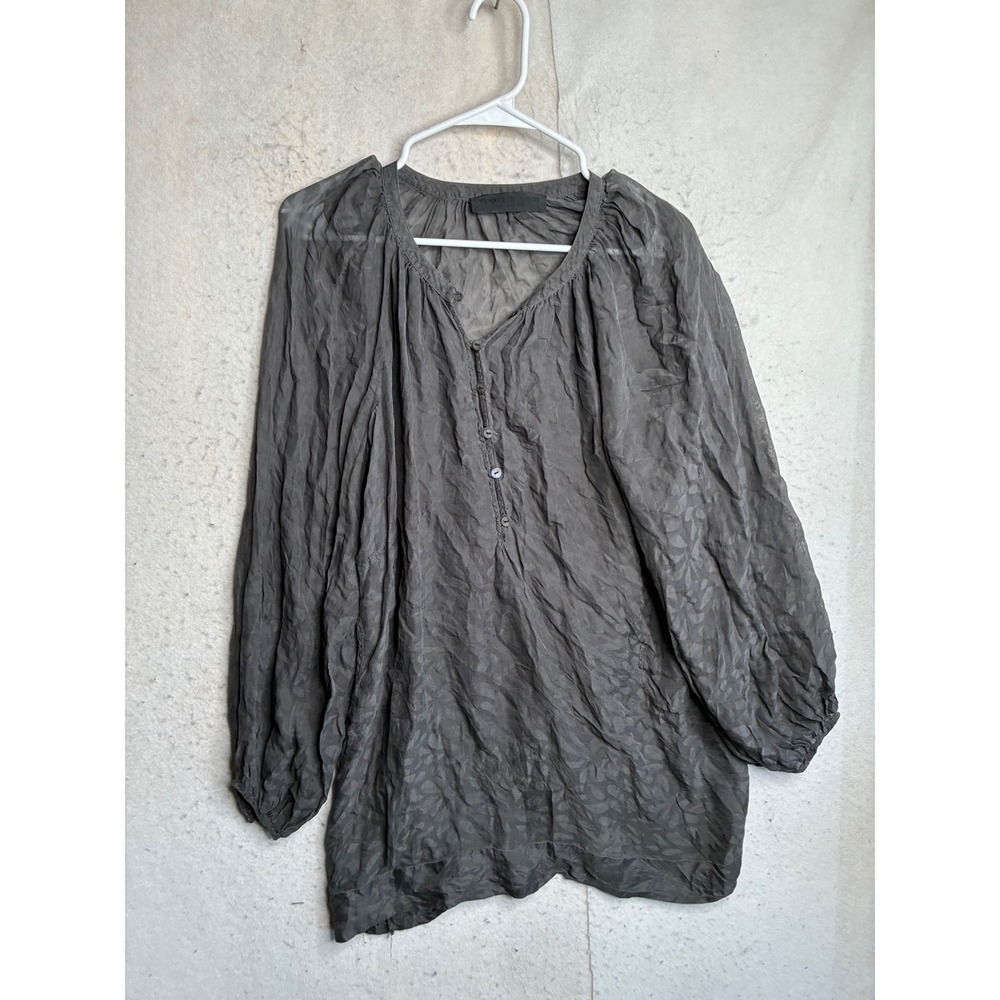 Tusnelda Bloch Copenhagen Silk Blend Leopard Jacquard Henley Blouse Grey